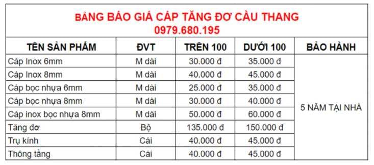 Giá thành lắp đặt cáp tăng đơ cầu thang là bao nhiêu