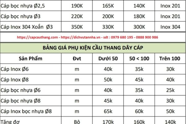 Báo giá lắp đặt cáp cầu thang Hòa Phát