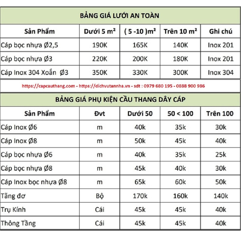 Báo giá lắp đặt cầu thang dây cáp