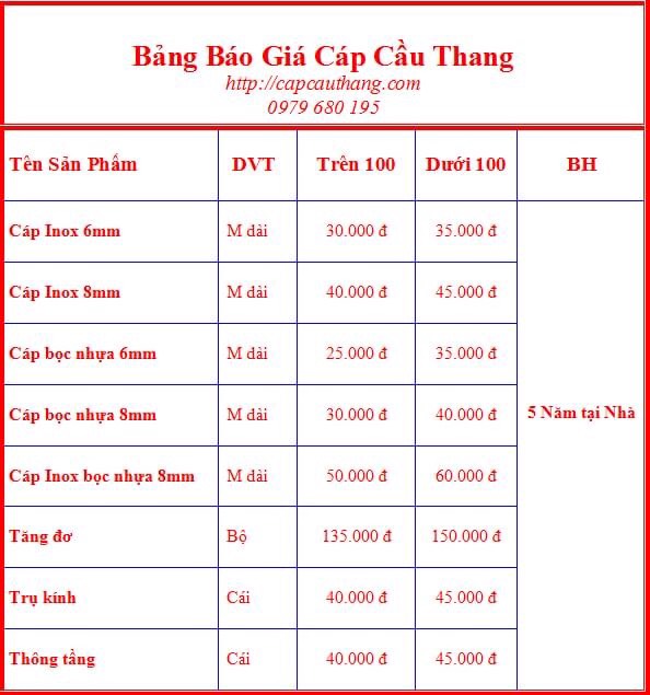 Báo giá Cáp cầu thang